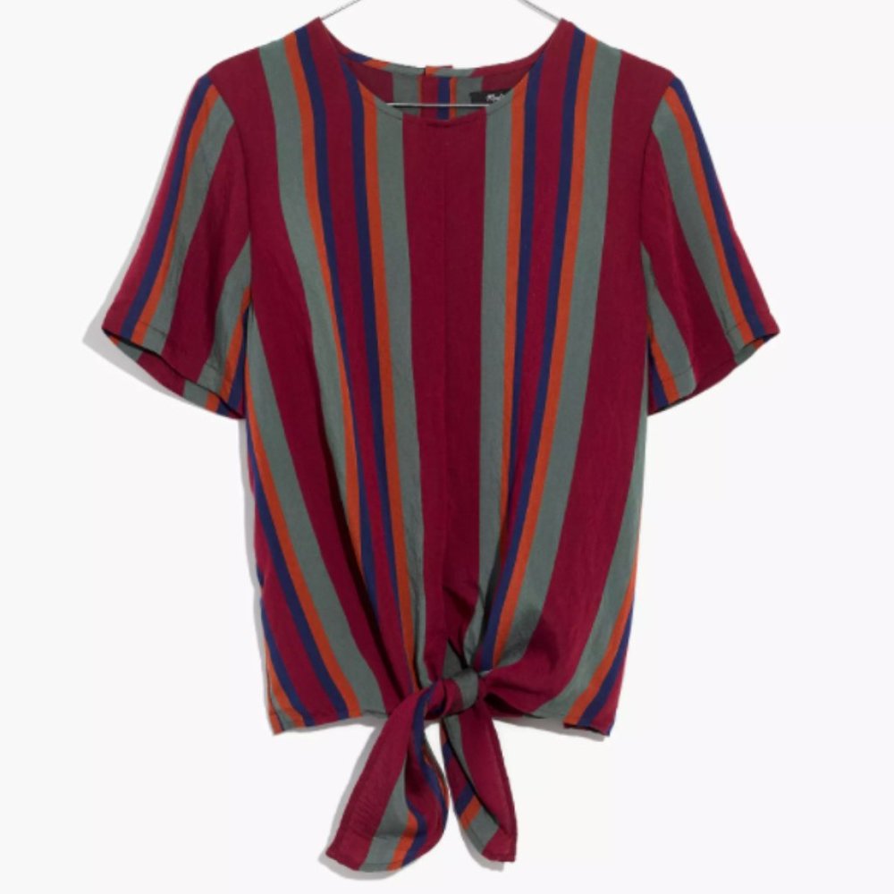 Madewell Button-Back Tie Tee in Rosalinda Stripe
